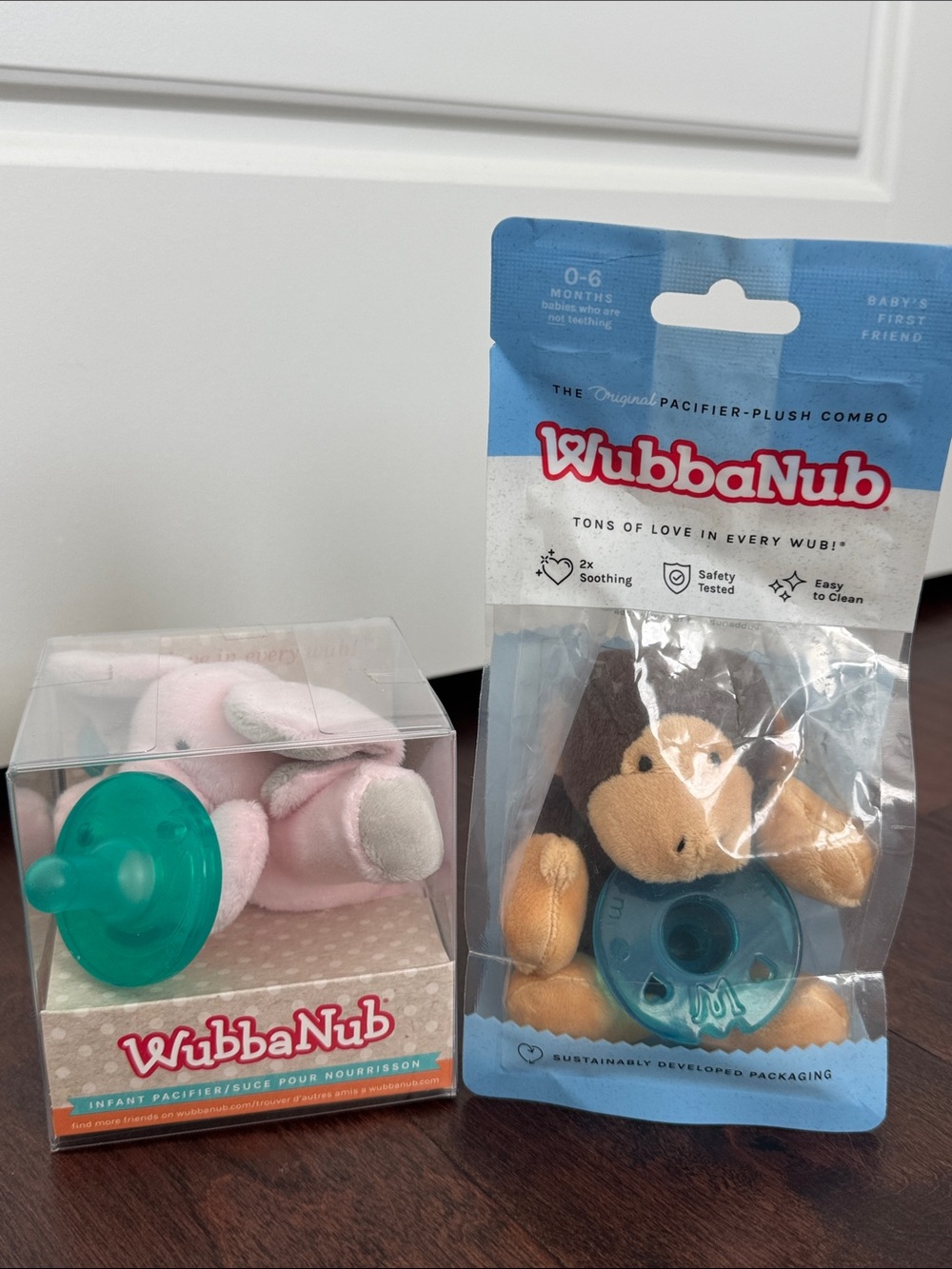 NEW WubbaNub Bundle Pacifier Plush 0-6 Months & Infant Sized Elephant Monkey